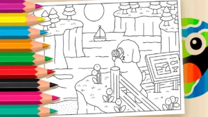 Cachorrinho Fotógrafo no Mirante para Colorir