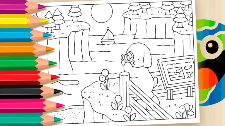 Cachorrinho Fotógrafo no Mirante para Colorir