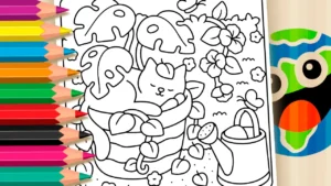 Gato Dormindo no Vaso para Colorir