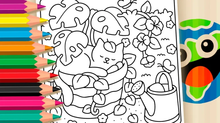 Gato Dormindo no Vaso para Colorir
