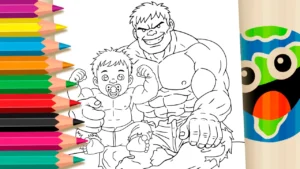 Desenho para colorir Hulk com Bebê para Colorir: Papai e Filho Super-Heróis