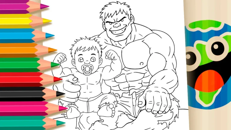 Hulk com Bebê para Colorir: Papai e Filho Super-Heróis