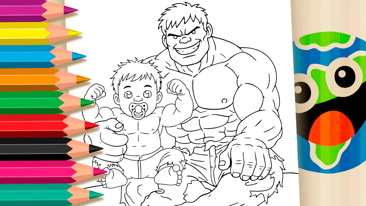Hulk com Bebê para Colorir: Papai e Filho Super-Heróis