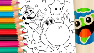 Super Mario e Yoshi no Espaço para Colorir Online