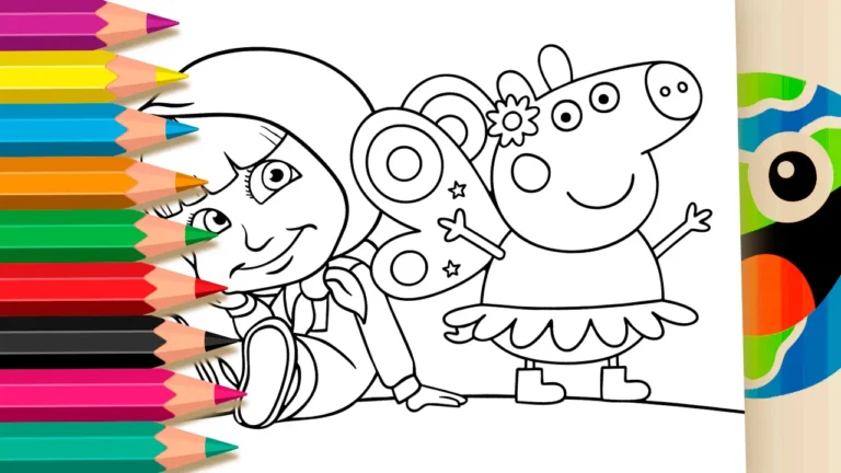 Masha e Peppa Borboletinha para Colorir