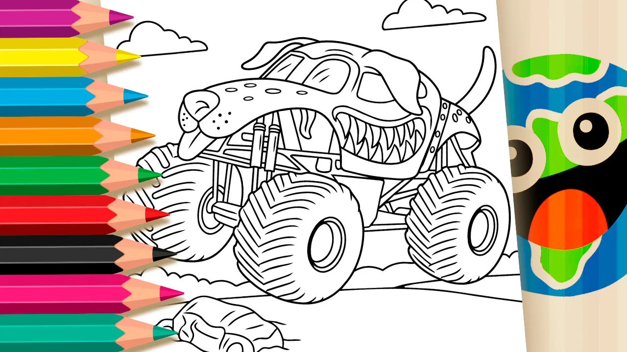 Monster Truck Cão Saltando sobre Carro Esmagado