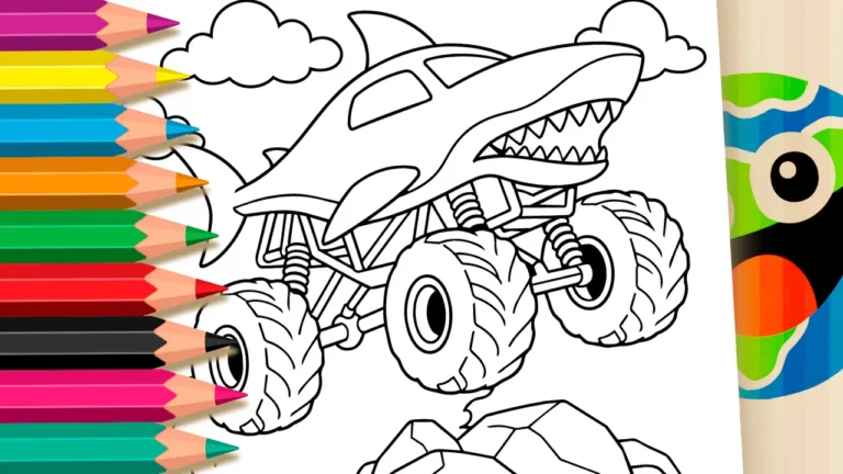 Monster Truck Tubarão Saltando sobre Pedras