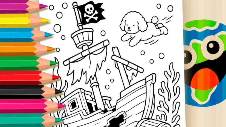 Cachorrinho Pirata no Fundo do Mar para Colorir