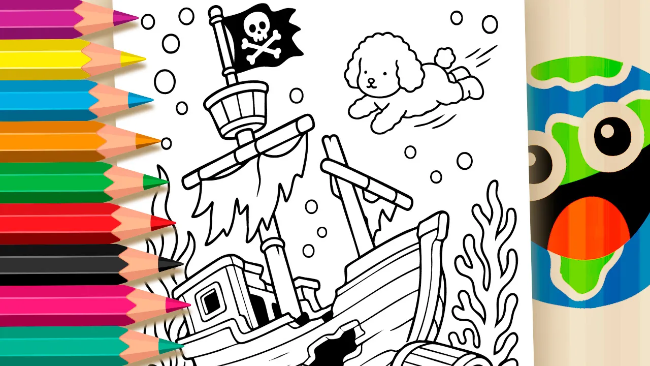 Cachorrinho Pirata no Fundo do Mar para Colorir