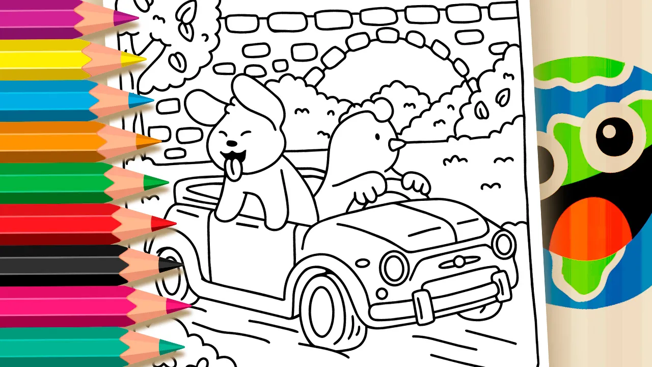 Galinha e Cachorrinho no Carro Conversível