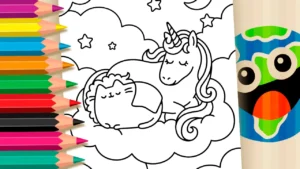 Pusheen e Unicórnio Dormindo na Nuvem