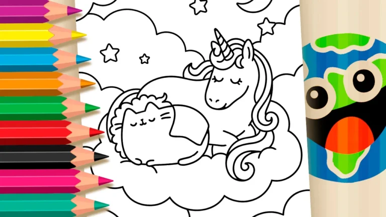 Pusheen e Unicórnio Dormindo na Nuvem