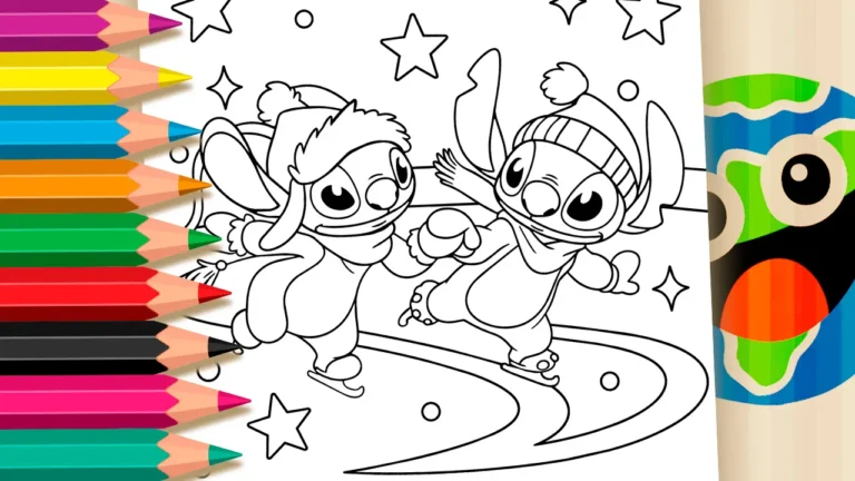 Stitch e Angel Patinando no Gelo para Colorir