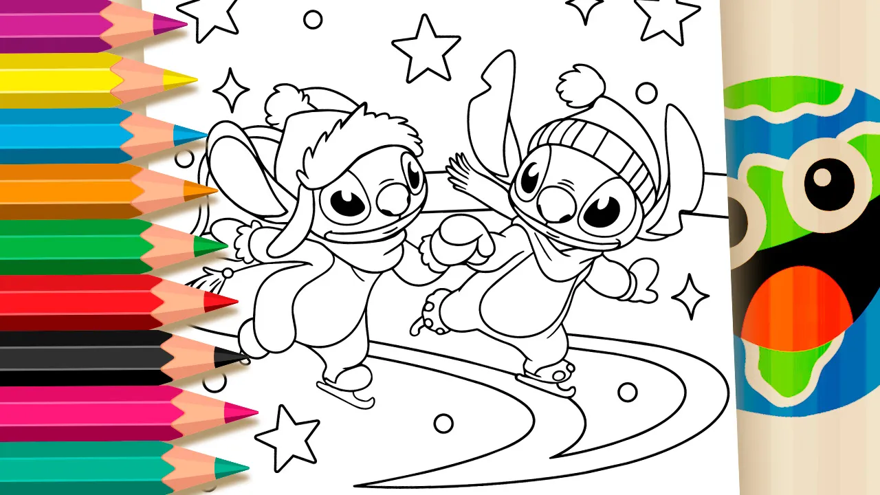 Stitch e Angel Patinando no Gelo para Colorir