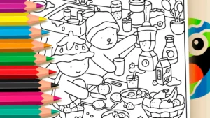 Tartaruga e Ursinho Fazendo Suco para Colorir
