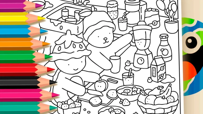 Tartaruga e Ursinho Fazendo Suco para Colorir