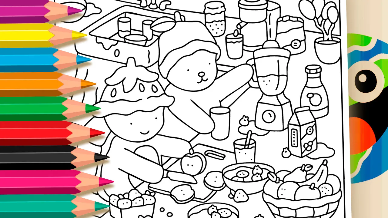 Tartaruga e Ursinho Fazendo Suco para Colorir