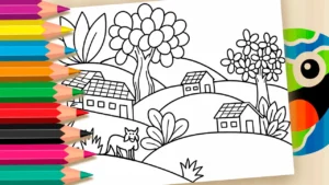 Desenho para colorir Paisagem com Touro de Tarsila para Colorir