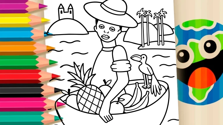 O Vendedor de Frutas com Tucano para Colorir para colorir - Educativos e Folclore