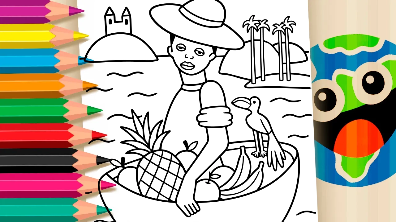 O Vendedor de Frutas com Tucano para Colorir