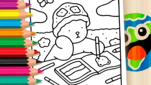 Ursinho Desenhando Outro Ursinho para Colorir