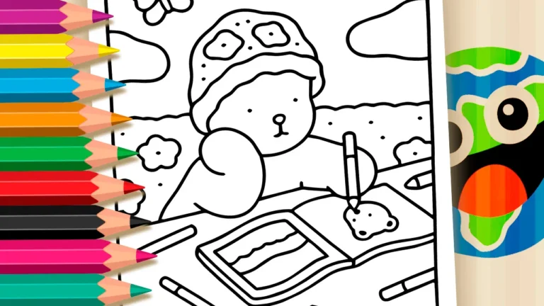 Ursinho Desenhando Outro Ursinho para Colorir