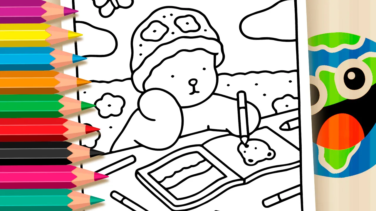 Ursinho Desenhando Outro Ursinho para Colorir
