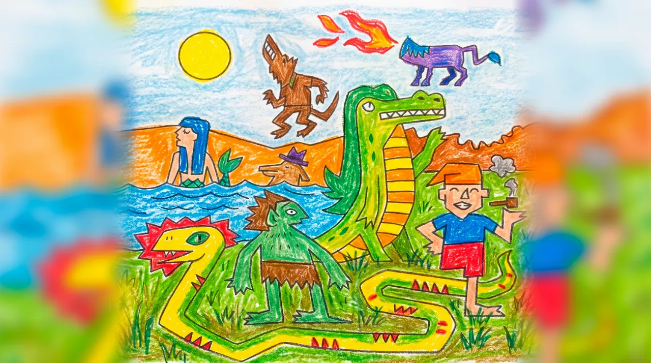 Desenho colorido dos personagens do Folclore brasileiro