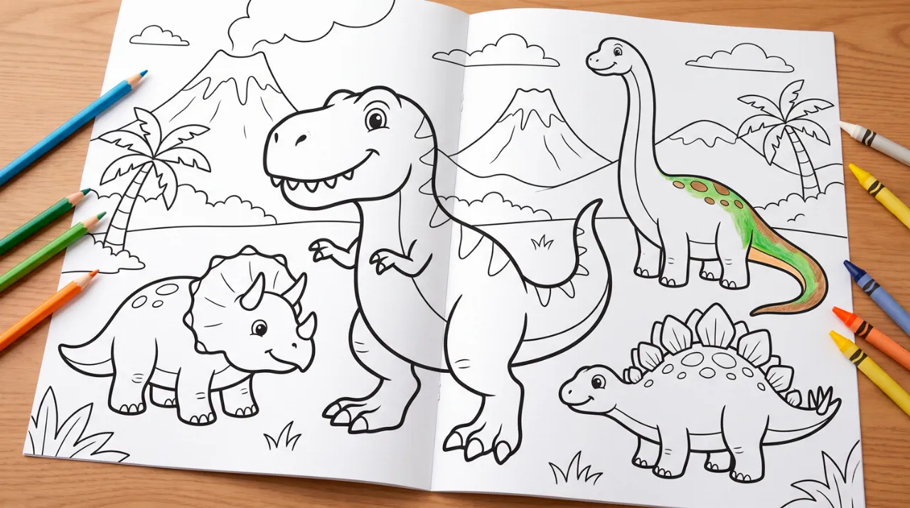 Desenhos de dinossauros para colorir com T-Rex, Triceratops, Braquiossauro e Estegossauro