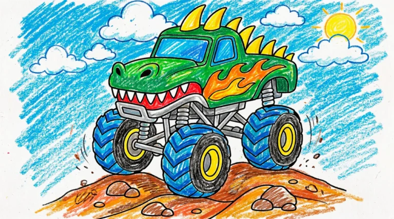 Monster Truck de dinossauro gigantesco colorido, o rei dos carros!