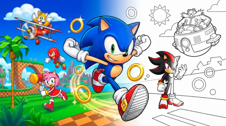 Sonic para colorir com Tails, Amy Rose, Knuckles, Shadow e Robotnik