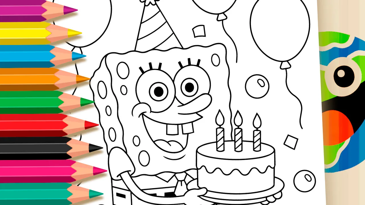 Bob Esponja no Aniversário para Colorir Online - Desenho para imprimir e colorir