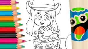 Boiadeirinha no Bolo de Aniversário para Colorir Online