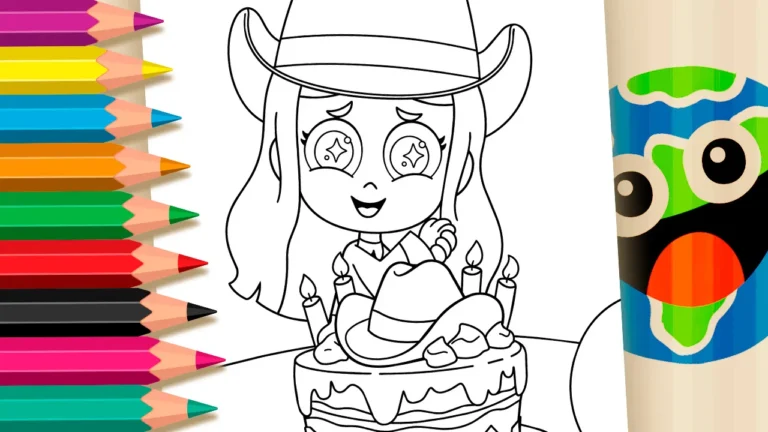 Boiadeirinha no Bolo de Aniversário para Colorir Online