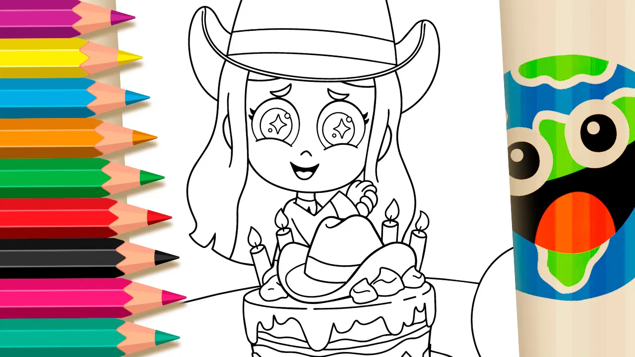 Boiadeirinha no Bolo de Aniversário para Colorir Online - Desenho para imprimir e colorir