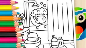 Banho da Vaca Kawaii para Colorir Online