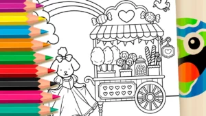 Princesa Cachorrinha na Barraca de Doces para Colorir