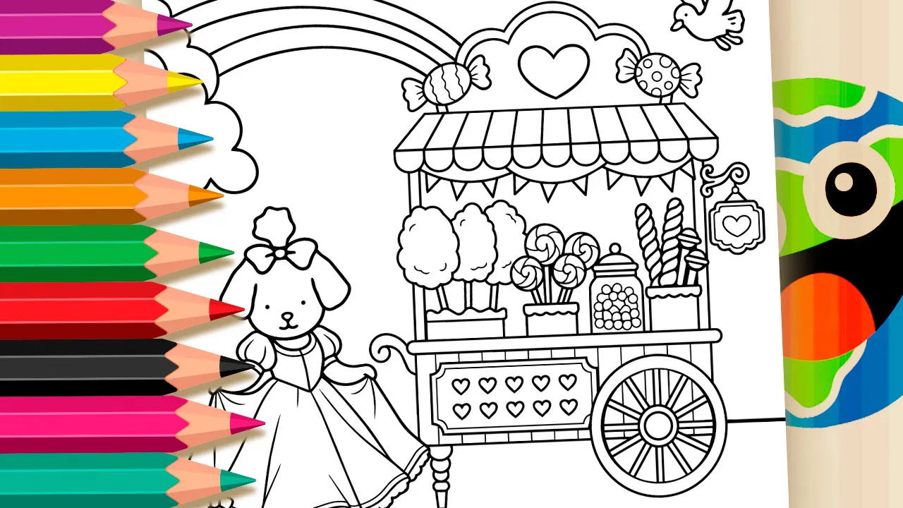 Princesa Cachorrinha na Barraca de Doces para Colorir - Desenho para imprimir e colorir