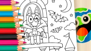 Bluey Vampira no Castelo para Colorir Online