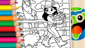 Boiadeirinha na Fazenda para Colorir Online