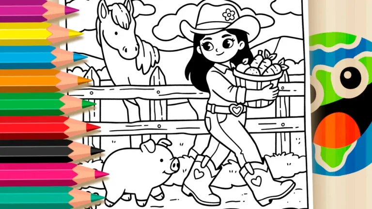 Boiadeirinha na Fazenda para Colorir Online