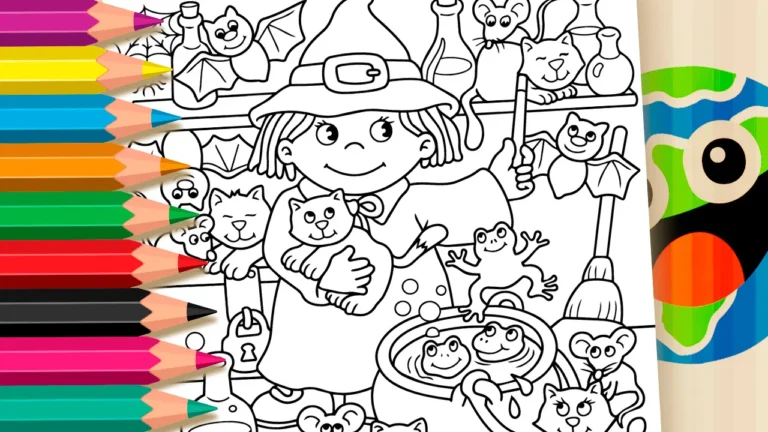 Bruxinha e Bichinhos para Colorir Online