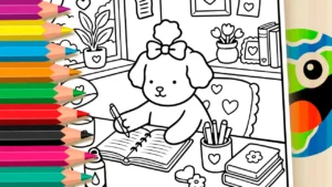 Cachorrinha Estudiosa para Colorir Online
