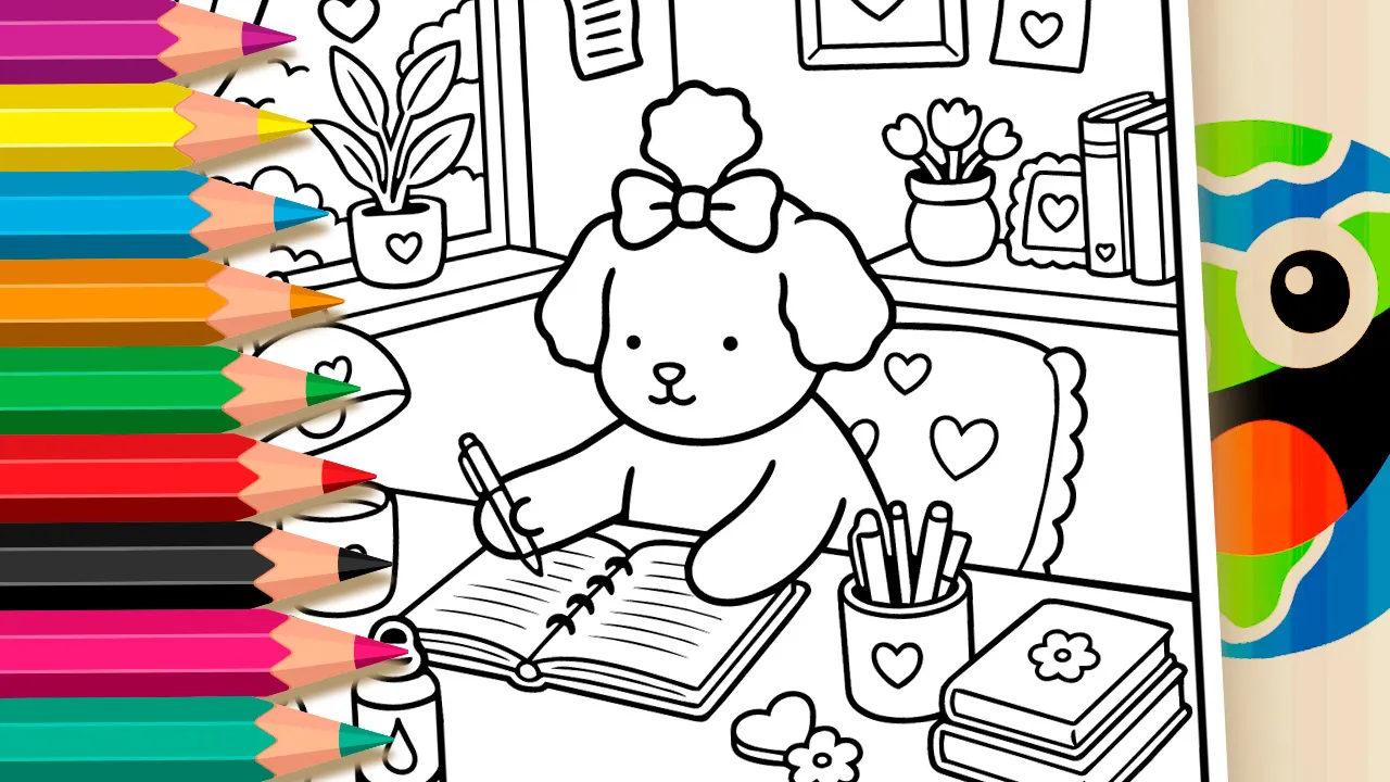 Cachorrinha Estudiosa - Desenho para imprimir e colorir