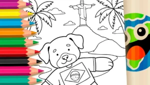 Cachorrinho com Cristo Redentor para Colorir Online