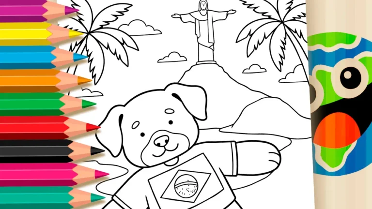 Cachorrinho com Cristo Redentor para Colorir Online