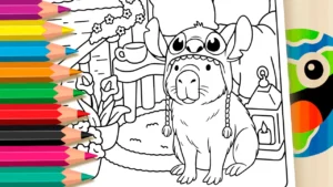 Capivara com Touca do Stitch para Colorir Online