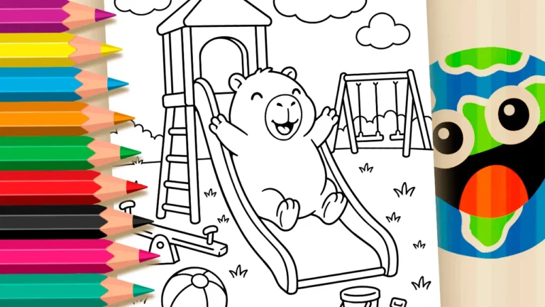 Capivara no Parquinho para Colorir Online para Colorir