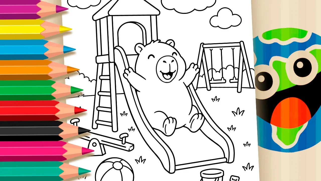 Capivara no Parquinho para Colorir Online