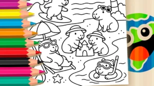 Capivaras na Praia para Colorir Online